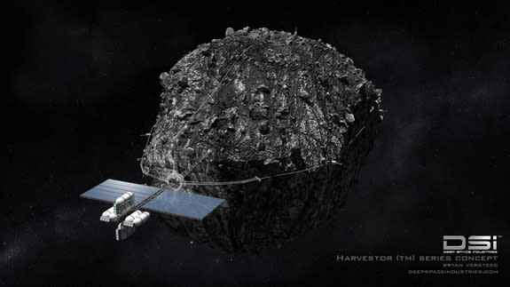 This illustration depicts Deep Space Industries' Harvestor class spacecraft for asteroid mining.