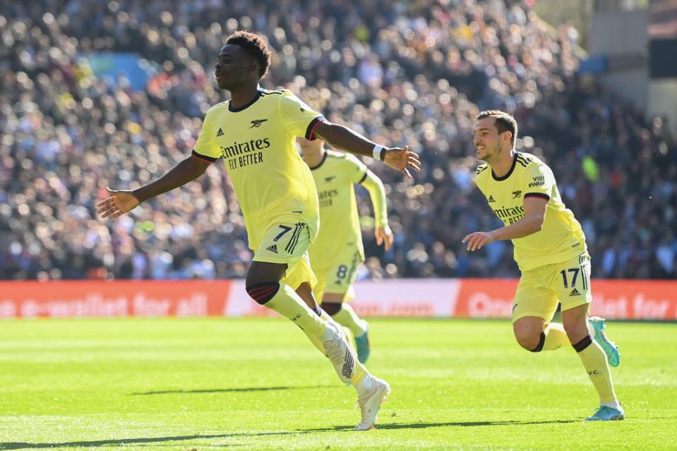 Bukayo Saka celebrates firing Arsenal in front (Getty Images)