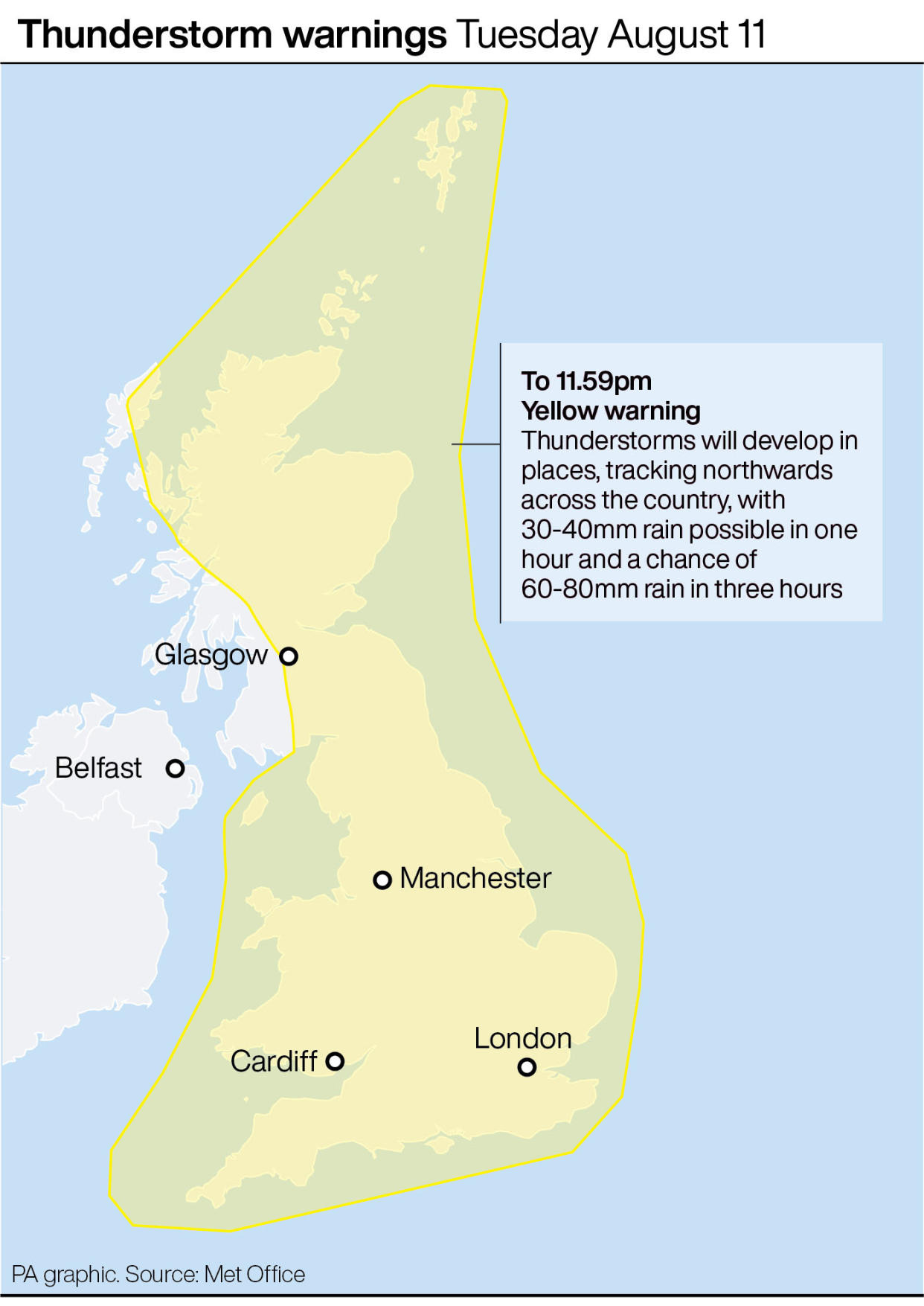 UK thunderstorm weather warnings: Forecast for Tuesday August 11