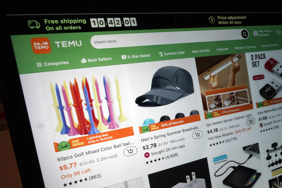 Shoppers can find items on Temu’s website at incredibly low prices. (AP Photo/Richard Drew)