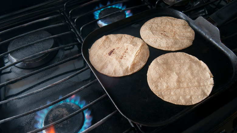 corn tacos on skillet