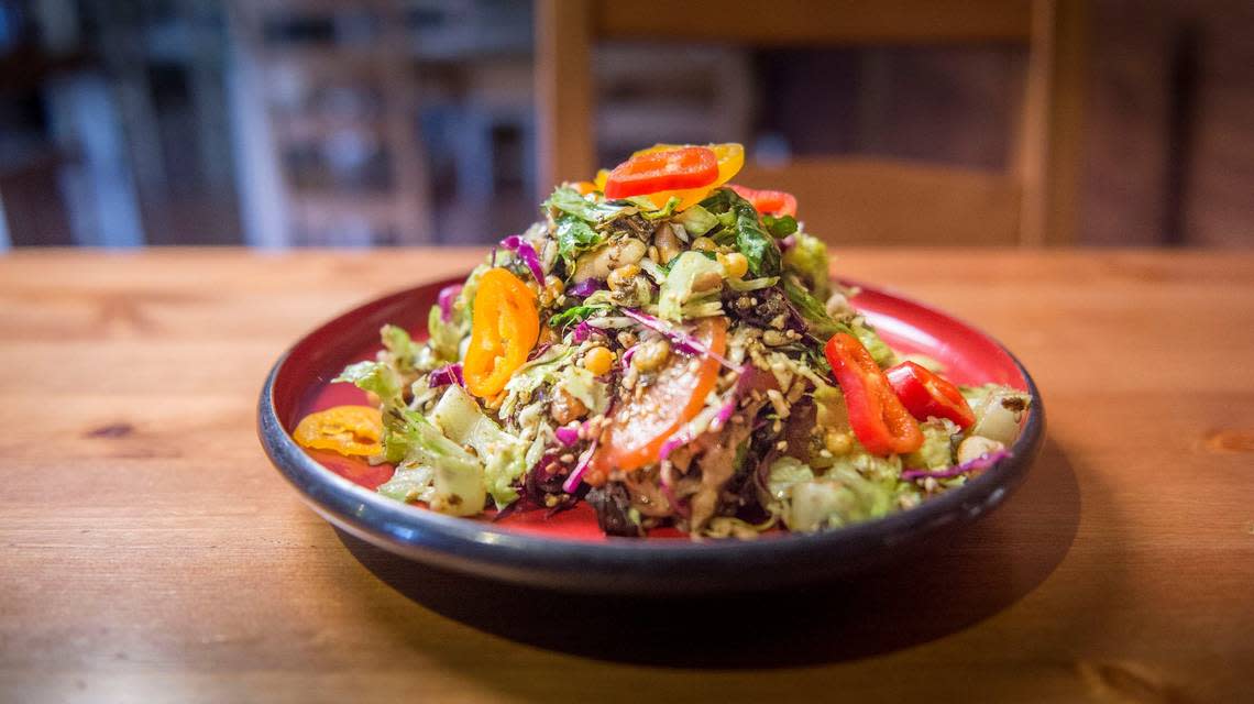 Tea leaf salad is one of the popular items on the menu at the Green Elephant Restaurant on Tuesday, August 28, 2018 in Loomis.