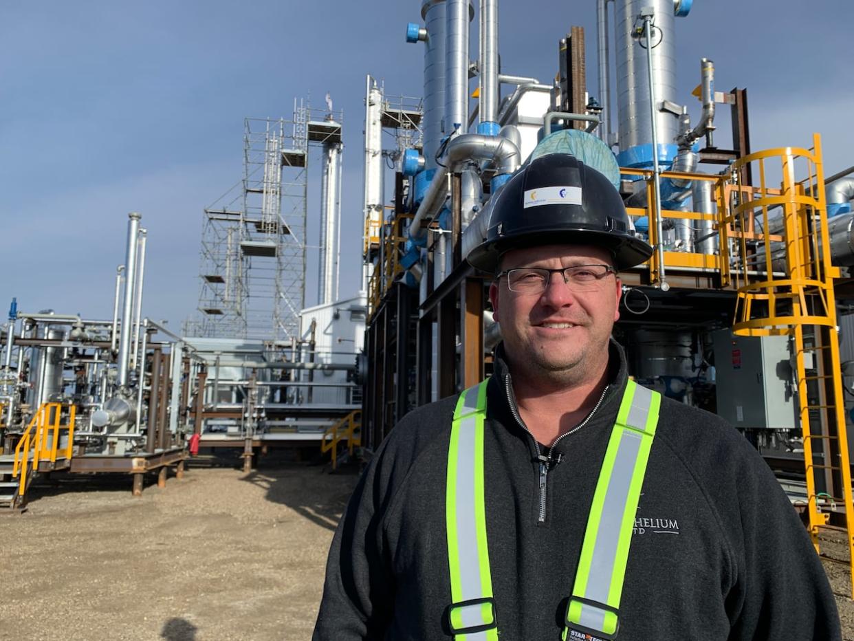 Andrew Davidson, president and CEO of Royal Helium, is pictured outside the company's helium purification plant near Brooks, Alta.  (Tiphanie Roquette/CBC - image credit)