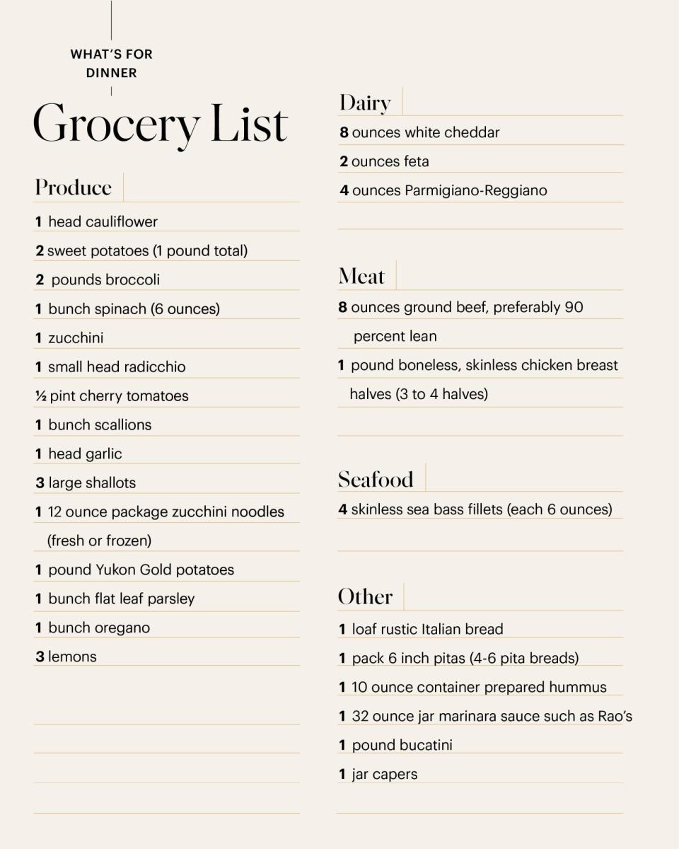 What's for dinner grocery list 10.07.22