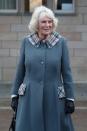 <p>Camilla wore this adorable gray coat with plaid detailing to the University of Aberdeen. There, she presented an honorary degree to her sister-in-law, the Princess Royal. </p>