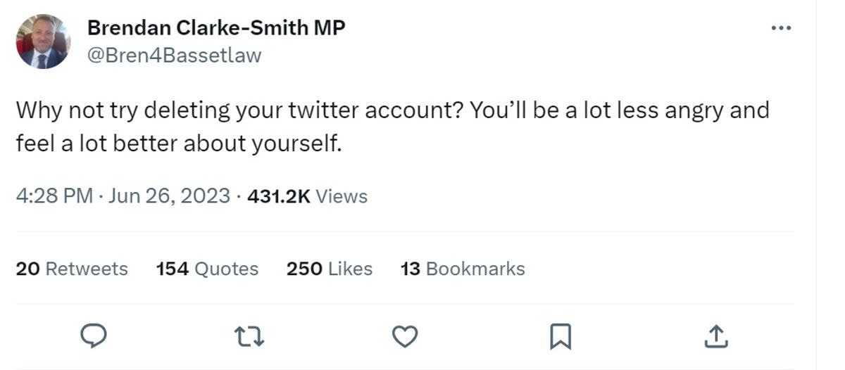 The MP has since doubled-down on his original tweets despite the backlash (Twitter)