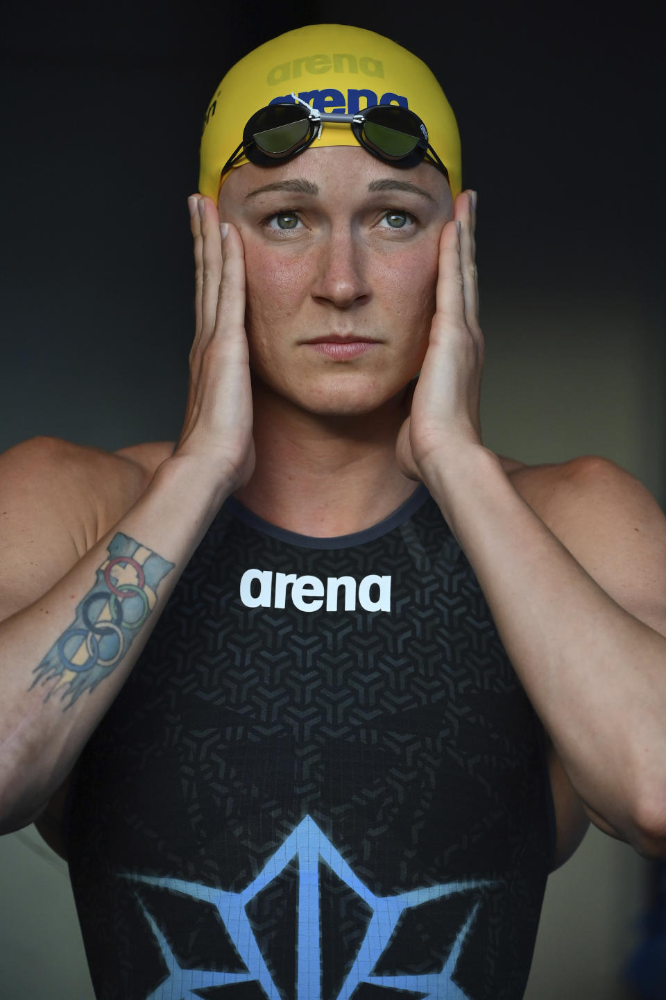 Sweden's Sarah Sjoestroem prepares to compete in a race at the 58th edition Settecolli international swimming hills event in Rome, Friday June 25, 2021. (Alfredo Falcone/LaPresse via AP)