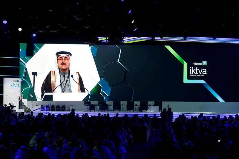 FILE PHOTO: Amin H. Nasser, president and CEO of Saudi Aramco speaks during inauguration of IKTVA Forum and Exhibition 2020 at Dhahran Expo Center, in Dammam