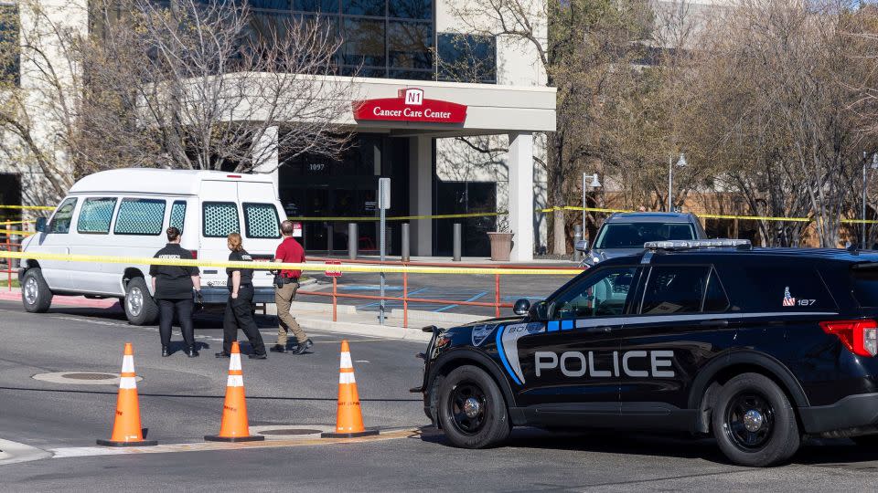 A police vehicle is parked outside Saint Alphonsus Regional Medical Center in Boise, Idaho, on Wednesday, March 20, 2024. - Sarah A. Miller/Idaho Statesman via AP