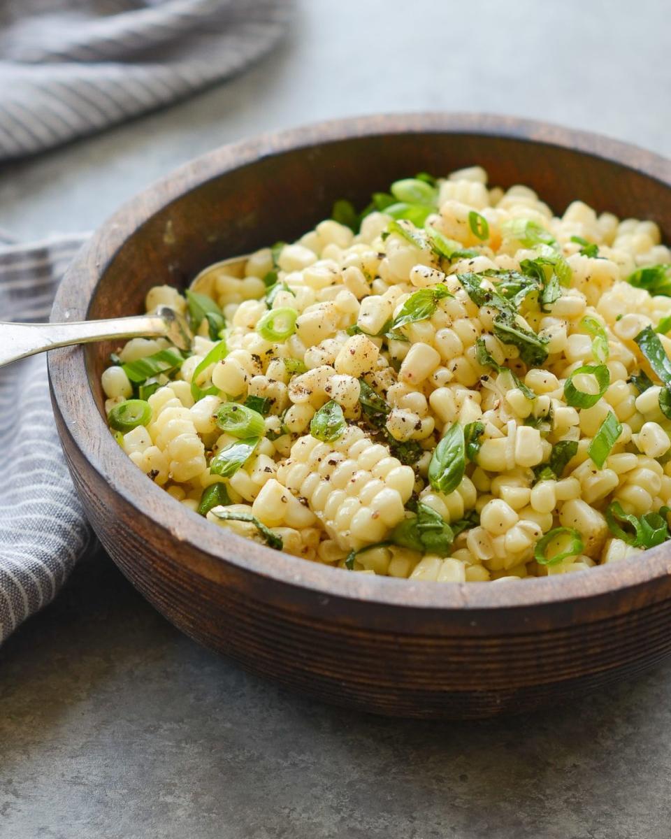 corn salad with scallions and basil