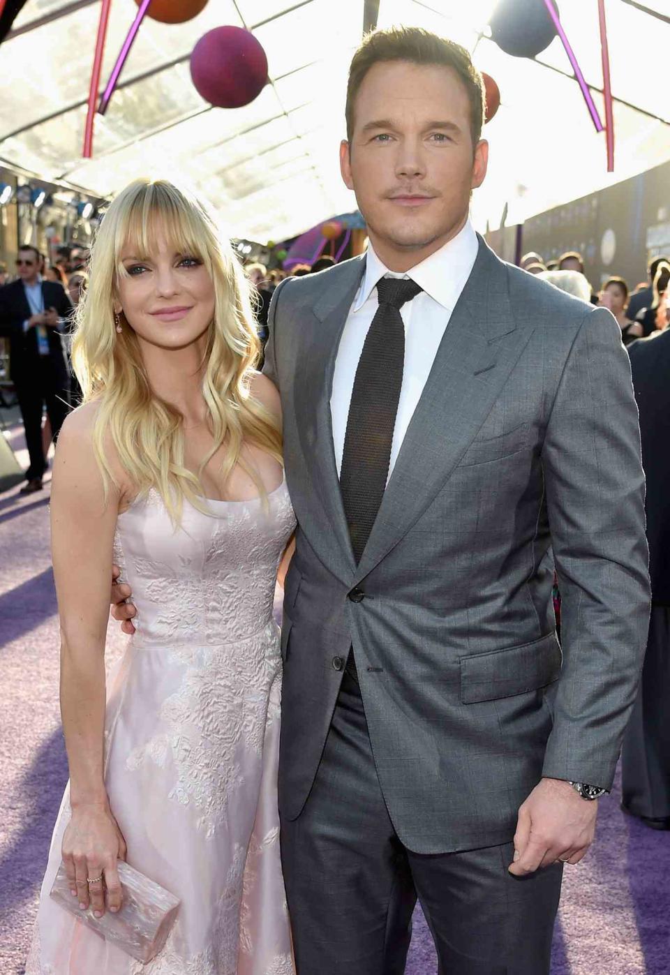 Anna Faris (L) and Chris Pratt at the premiere of Disney and Marvel's "Guardians Of The Galaxy Vol. 2" at Dolby Theatre on April 19, 2017 in Hollywood, California