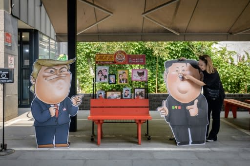 Cut-out boards of President Donald Trump and North Korean leader Kim Jong Un in Seoul