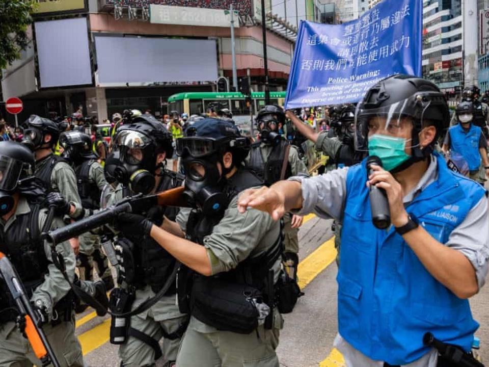 Riot police during a protest against a planned national security law in the Causeway Bay district of Hong Kong: Getty