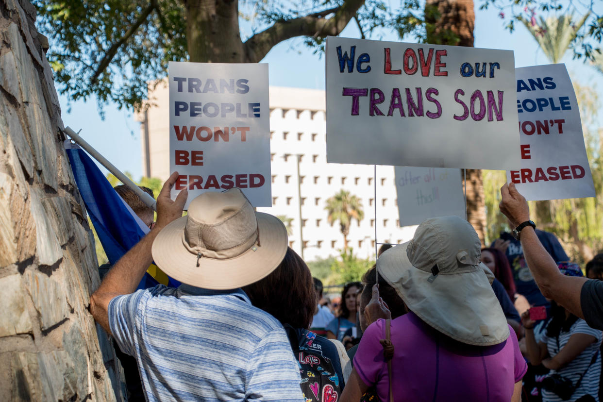 People gathered at the Arizona Capitol on Nov. 2, 2018, to rally for transgender rights.