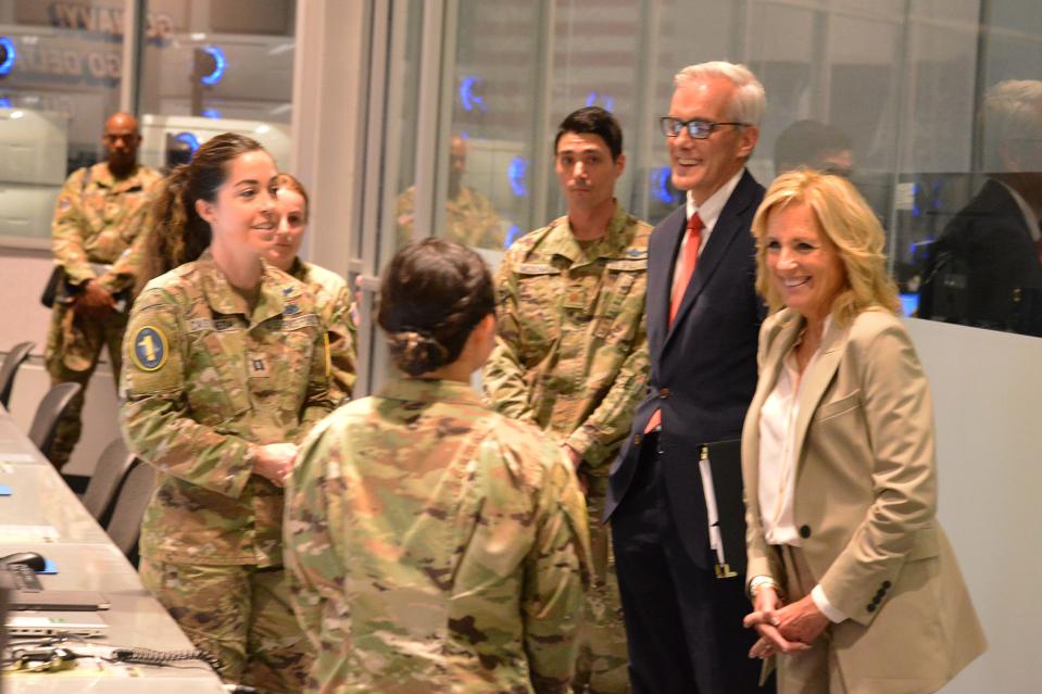 First lady Jill Biden and Veteran Affairs Secretary Denis McDonough visit the Morrell Operations Center on Monday at Cape Canaveral Space Force Station.