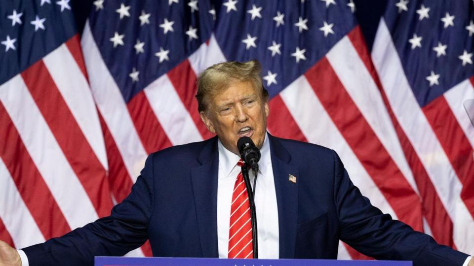 PHOTO: Former President Donald Trump speaks during a 'Get Out The Vote' rally at the Forum River Center in Rome, Ga., March 9, 2024. (Christian Monterrosa/Bloomberg via Getty Images, FILE)