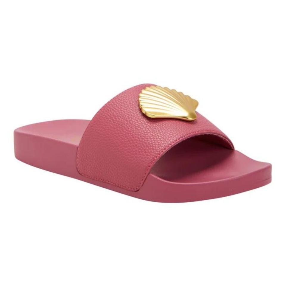 pink slides with gold shell decoration