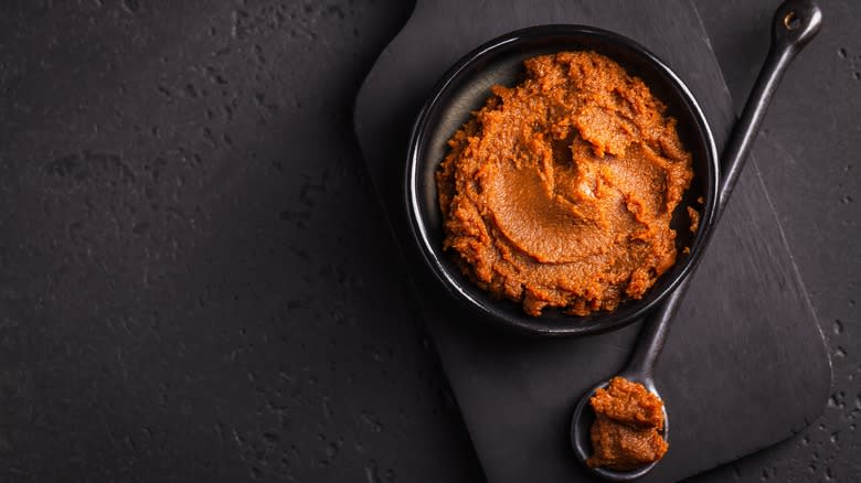 Red miso paste in bowl