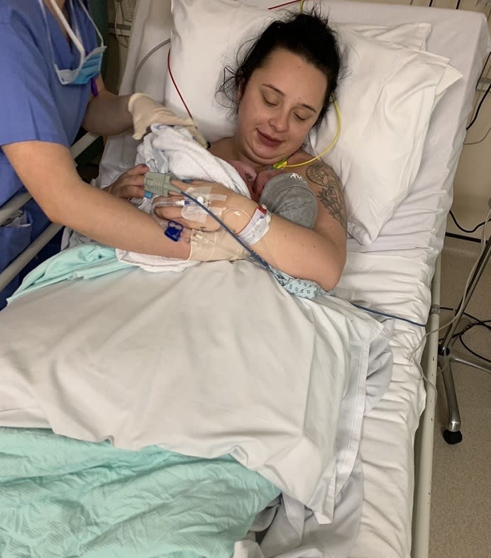 Pictured is Lydia with her son Henry in the Royal Gwent hospital. Source: Wales News Service/Australscope