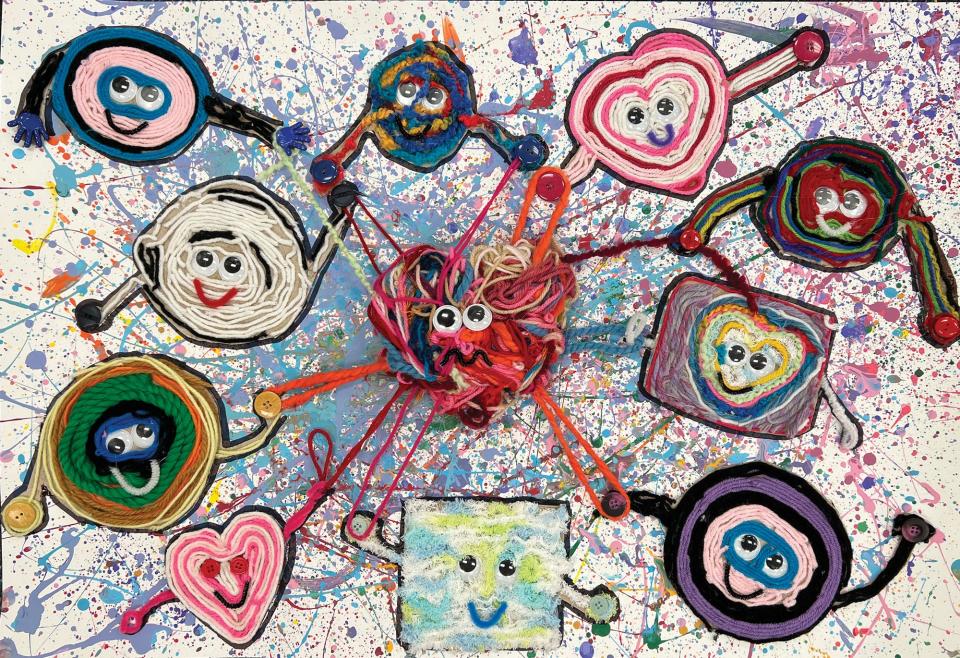 Fifth-grade students at Emma E. Booker Elementary School in Sarasota, working with art teacher Melissa Shaw, created the art work “Friends Untangle Life’s Knots” for the Embracing our Differences exhibit.