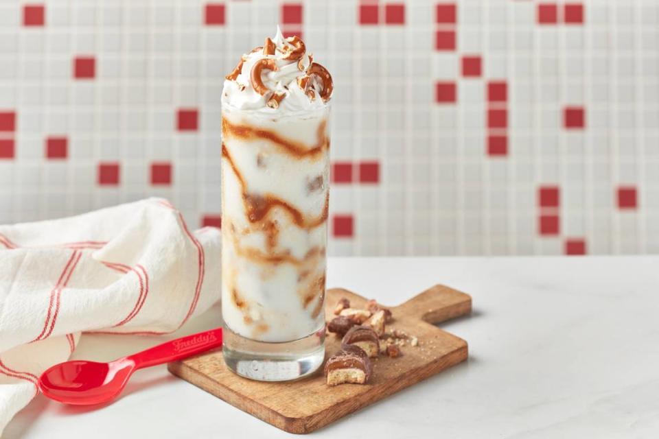 Freddy’s customers can order the new Twix salted caramel concrete for a limited time starting March 6, according to the burger chain. Photo by Freddy's Frozen Custard & Steakburgers