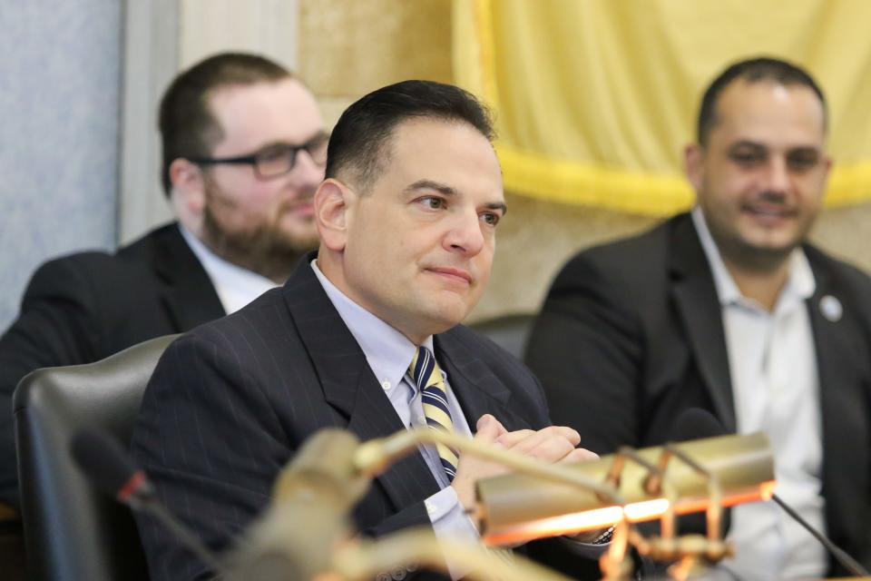 Senator and Chairman Nicholas Scutari listens during the Senate Judiciary Committee hearing on the nomination of Bradley Billhimer to be Ocean County prosecutor, held at the Statehouse, Trenton, NJ, September 24, 2018.