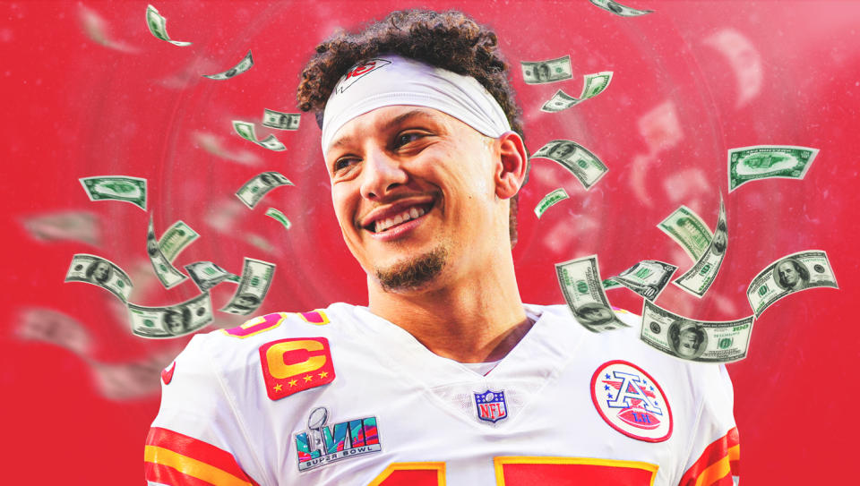 Among QBs in 2023, Patrick Mahomes' salary cap hit ranks third behind Deshaun Watson and Dak Prescott. (Erick Parra Monroy/Yahoo Sports)