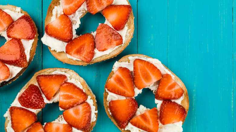 strawberries and cream cheese bagels