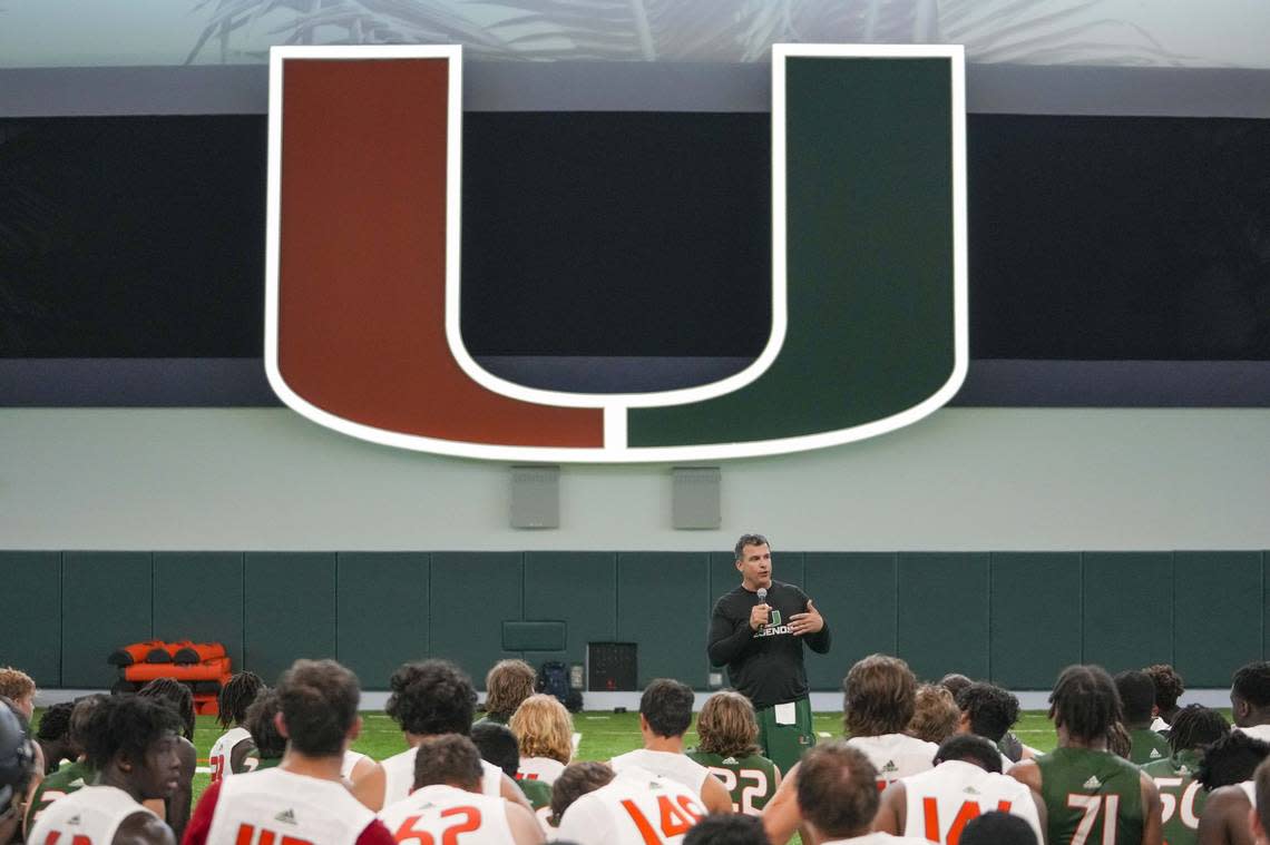 CORAL GABLES, FL - JUNE 25: Miami Hurricanes Legends Camp at The Carol Soffer Indoor Practice Facility on June 25, 2022 in Coral Gables, Florida. (Photo by Eric Espada/Miami Hurricanes Athletics)