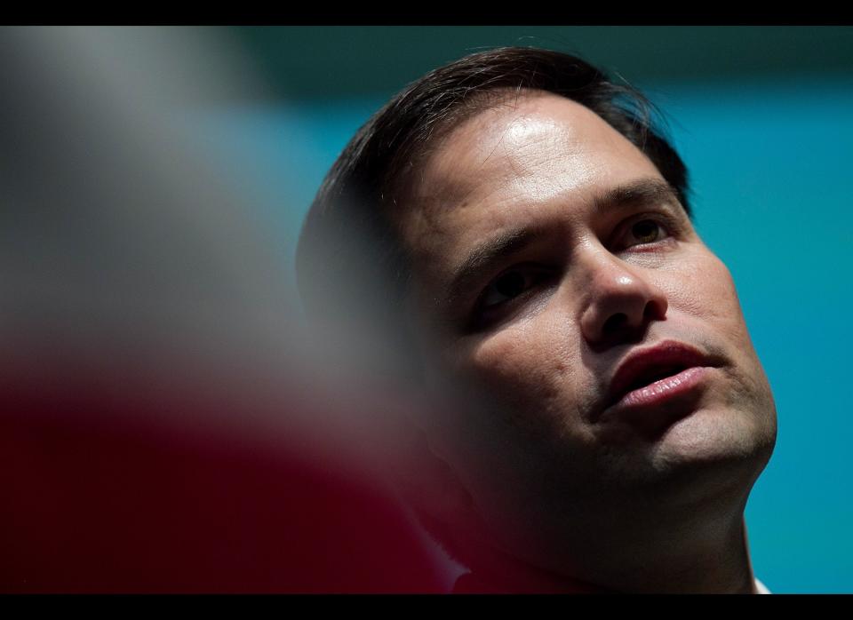WASHINGTON, DC - MAY 23:  Sen. Marco Rubio (R-FL) speaks to the Latino Coalition's annual economic summitt on May 23, 2012 in Washington, DC. Rubio spoke after Republican presidential candidate Mitt Romney addressed the same group.  (Photo by Win McNamee/Getty Images)