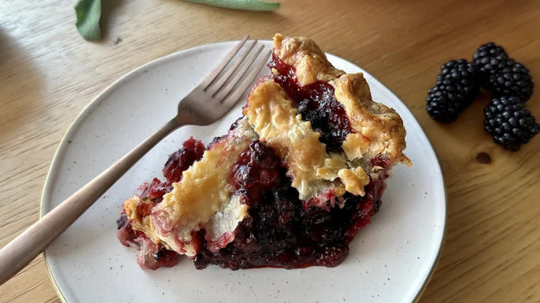 honey blackberry sage pie on plate