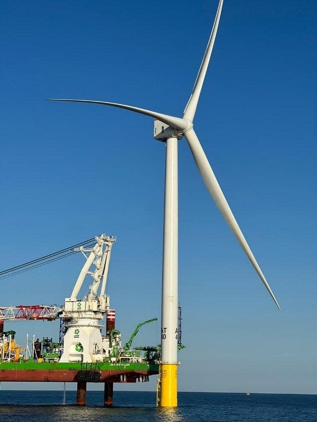 The final blade is installed on the first GE Haliade-X Turbine for the Vineyard Wind 1 project, under development in the shallow waters about 15 miles south of Martha's Vineyard. The project is the nation's first commercial-scale offshore wind undertaking.