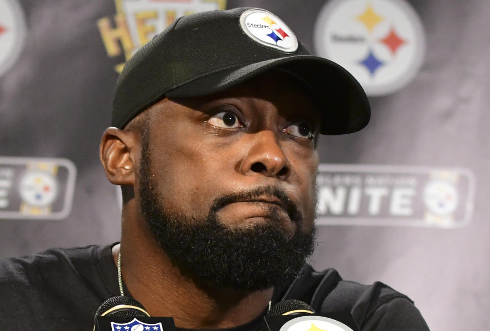 Steelers head coach Mike Tomlin has led the team to success on the field – but his inability to enforce rules off it may cost him his job. (AP)