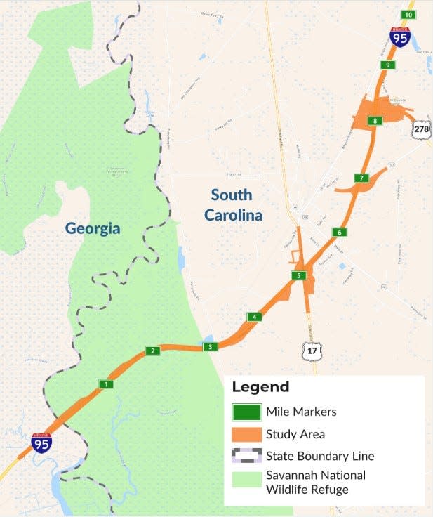 The South Carolina Department of Transportation plans to widen a 10-mile stretch of Interstate 95.