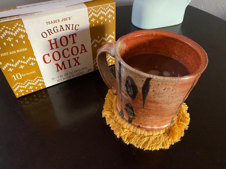 Trader Joe's organic hot cocoa in a mug