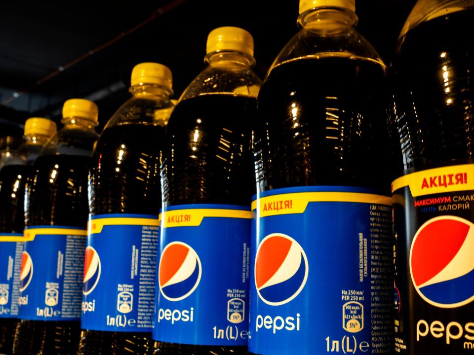 Pepsi bottles seen on a supermarket shelf in Kiev, Ukraine.