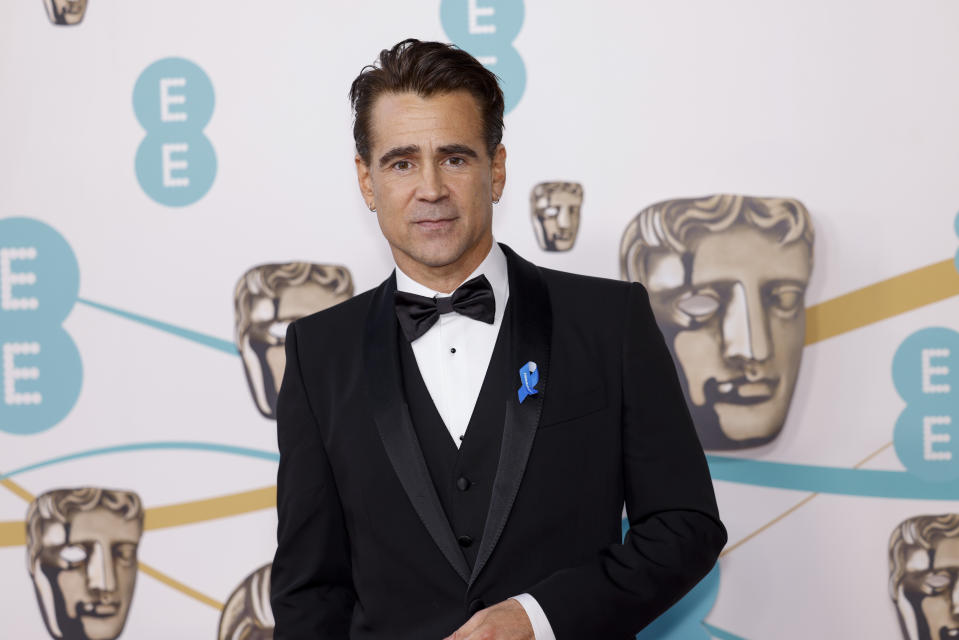Colin Farrell poses for photographers upon arrival at the 76th British Academy Film Awards, BAFTA's, in London, Sunday, Feb. 19, 2023. (Photo by Vianney Le Caer/Invision/AP)