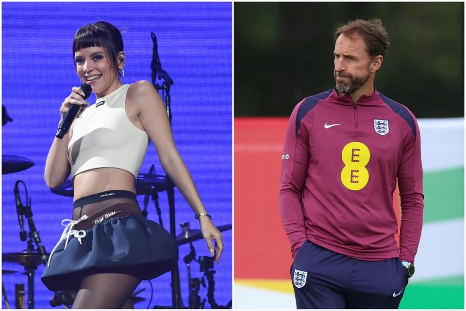 Lily Allen had a cheeky dig at Gareth Southgate ahead of England’s quarter-finals match (Getty)