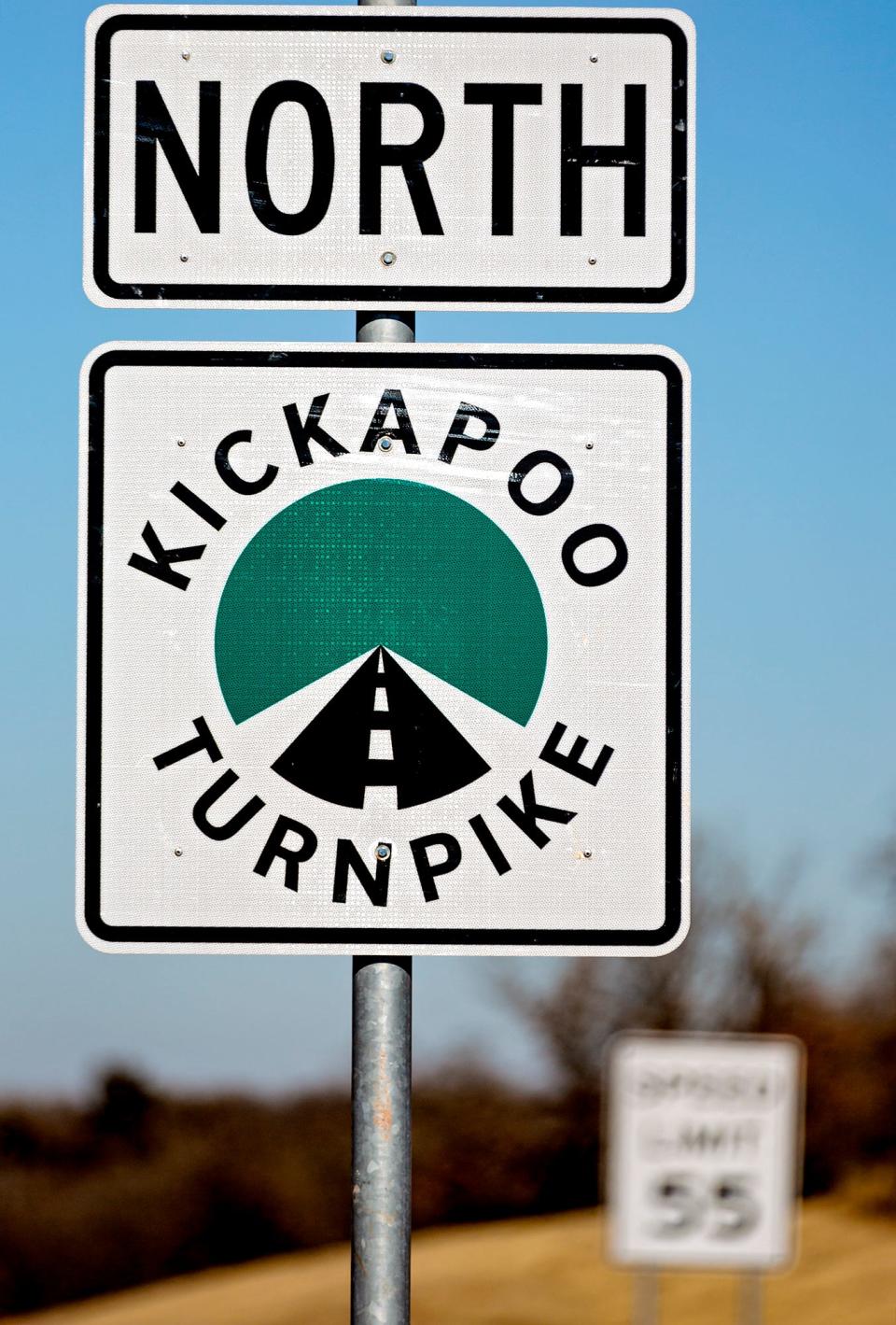 A Kickapoo Turnpike sign is pictured Jan. 28, 2022, at the southern most end of the turnpike near SE 89 in Oklahoma City.