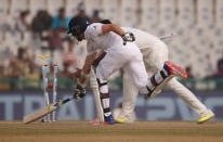 India v England - Third Test cricket match - Punjab Cricket Association Stadium, Mohali, India - 29/11/16.England's James Anderson is run out by India's Ravichandran Ashwin. REUTERS/Adnan Abidi