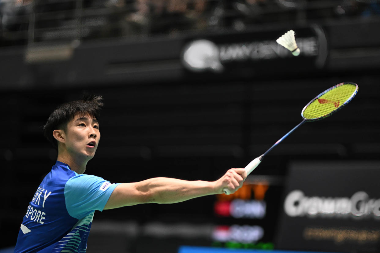 Singapore's world No.3 shuttler Loh Kean Yew retrieves a shot at the Australian Badminton Open. 