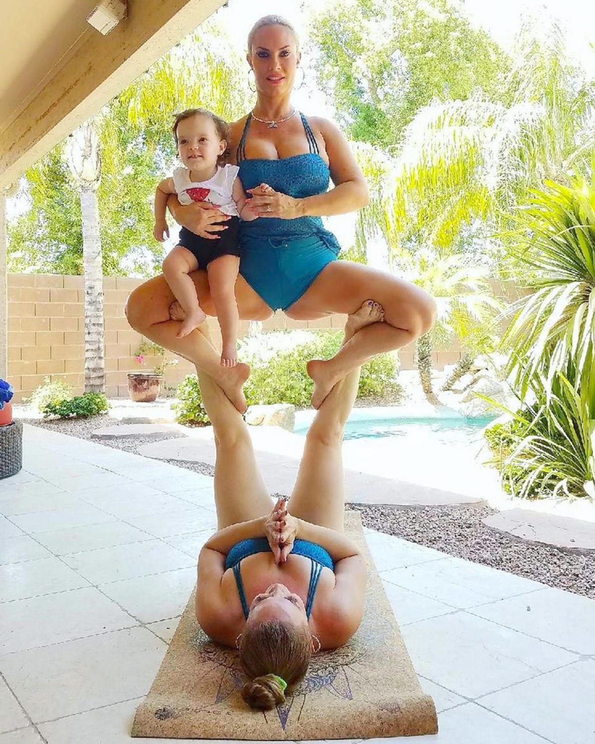 Coco Austin Strikes 'Goddess Pose' (with the Help of Her Lookalike Sister!)  During Mommy-Daughter Yoga