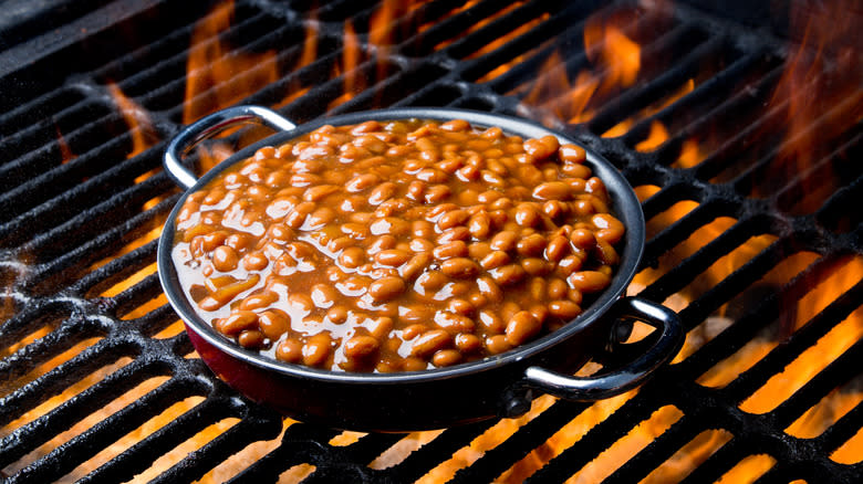 Baked beans in cast iron pot