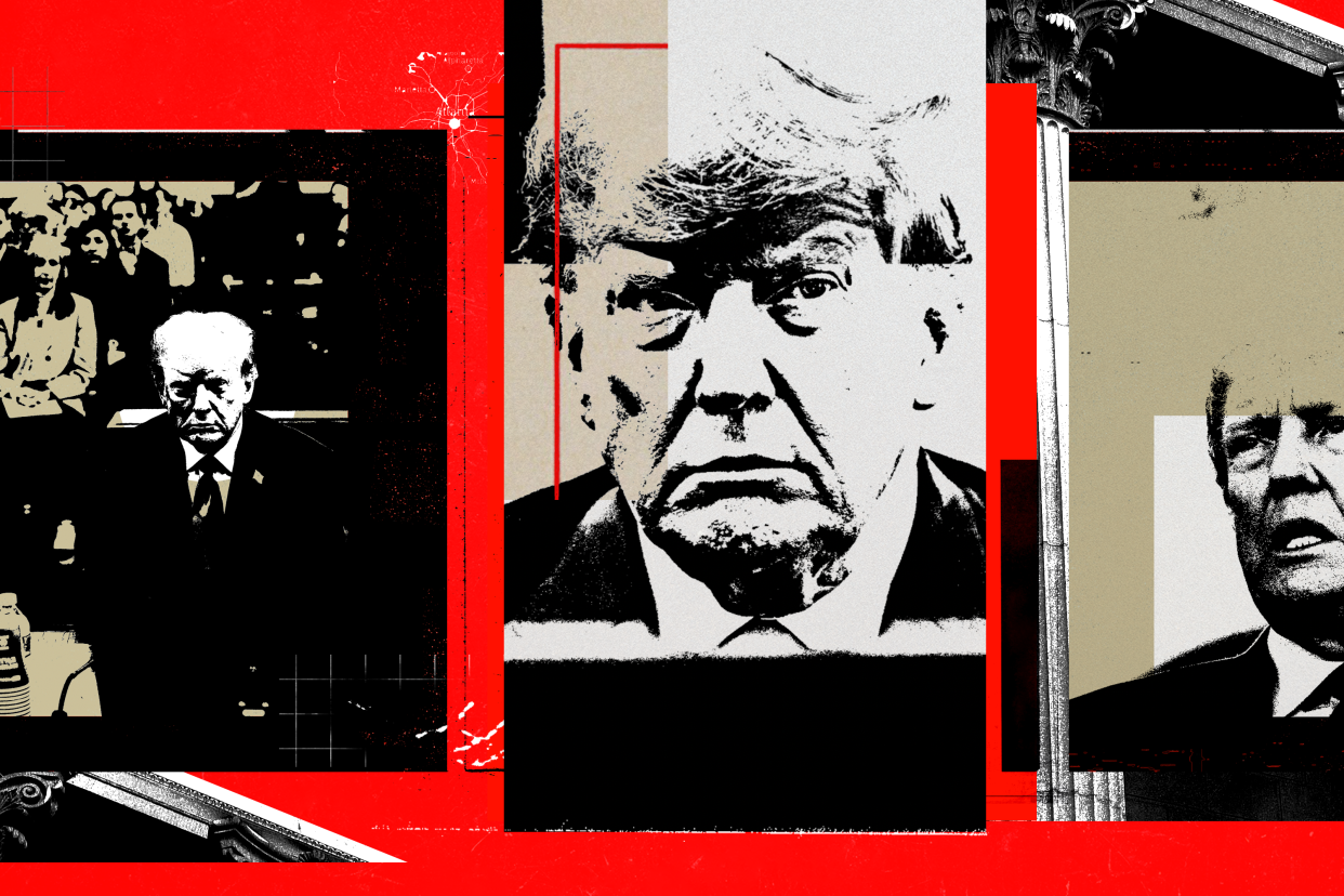 Three black-and-white images of Donald Trump.