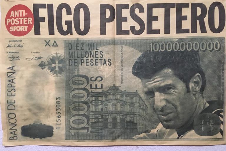 El "antiposter" del diario Sport, de Barcelona, en alusión al cambio de vereda de Figo