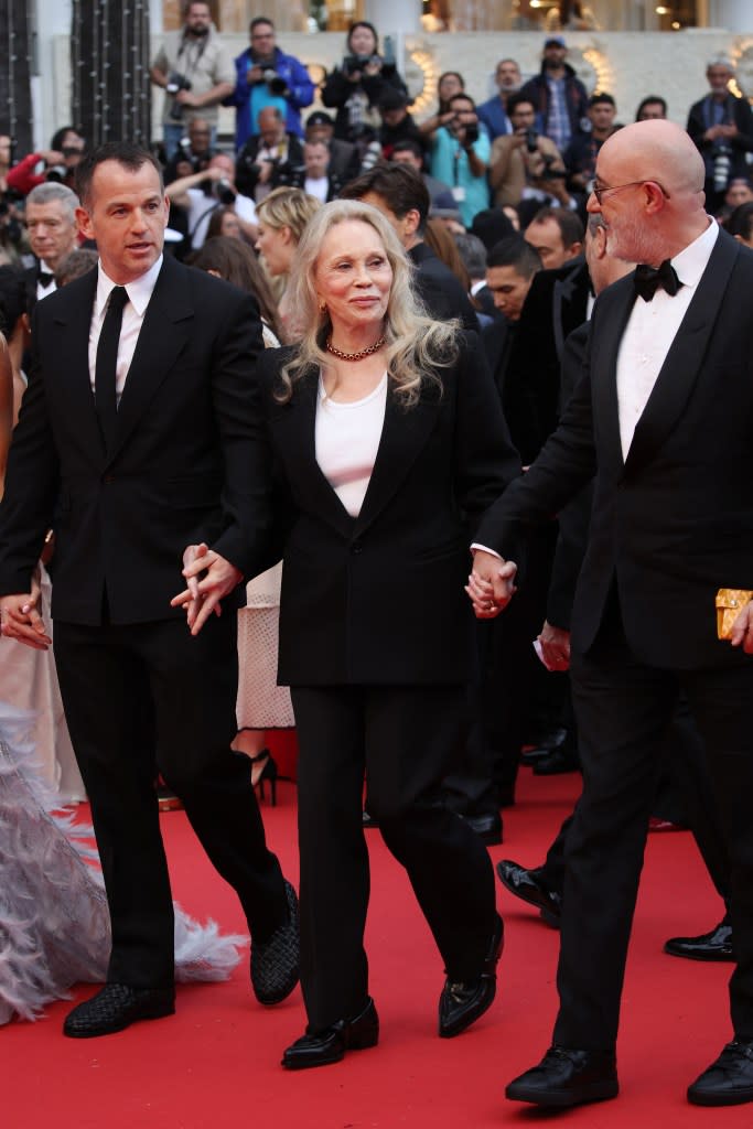 Faye Dunaway with her son Liam and film director Laurent Bouzereau at the “Furiosa: A Mad Max Saga” at Cannes. WireImage