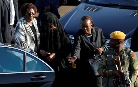 Grace Mugabe, leaves after arrivng with the body of her husband, former Zimbabwean President Robert Mugabe in Harare