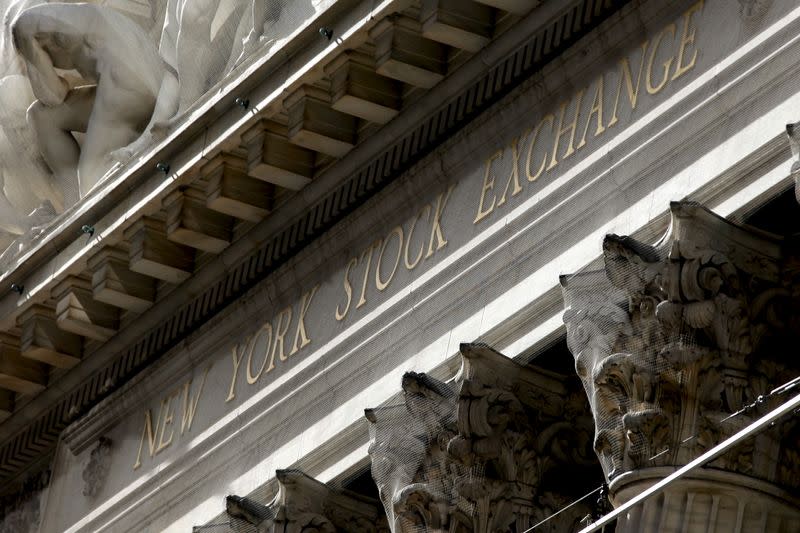 The New York Stock Exchange building is seen from Broad Street in Lower Manhattan in New York