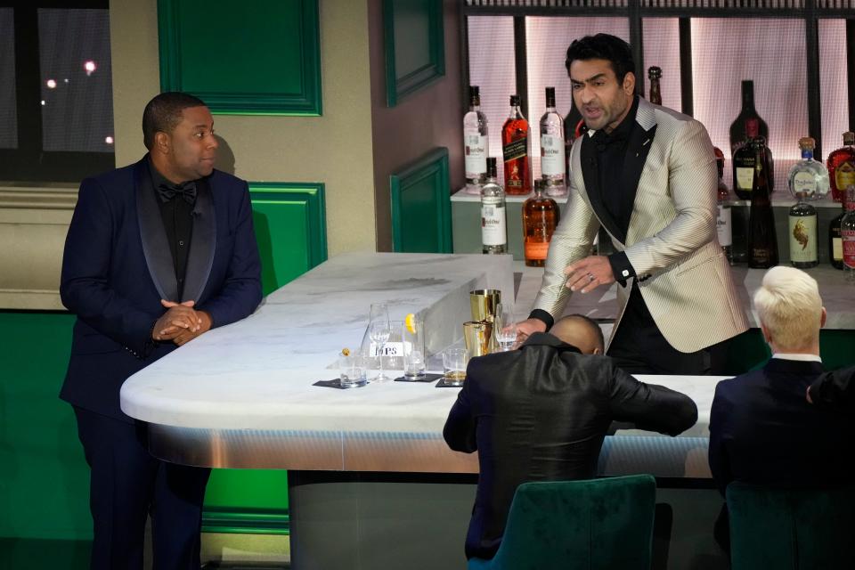 Kenan Thompsonperforms a bit with Kumail Nanjiani as “honorary bartender” during the 74th Emmy Awards.