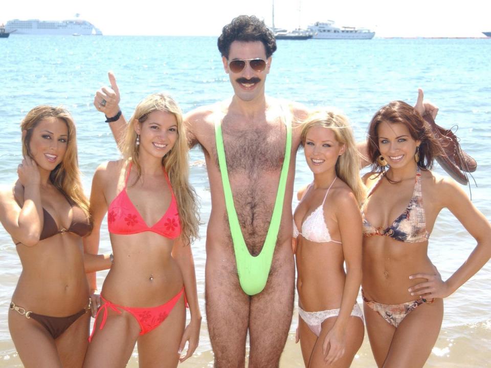 Sacha Baron Cohen poses in a ‘mankini’ as Borat (PA)